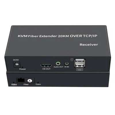 HKF20 HDMI KVM Fiber Extender 20KM TCP / IP Local Loop Out IR Audio Transmission for Security Industrial - Black