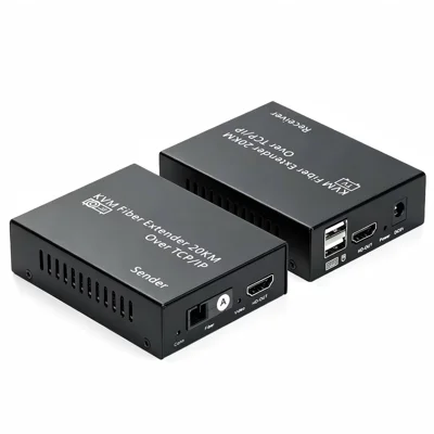 HKF20B HDMI KVM Fiber Optic Extender 20KM SC Single Mode Single Fiber Local HDMI Loop Out One to Multi USB Keyboard Mouse 1080P Transmission System - Black