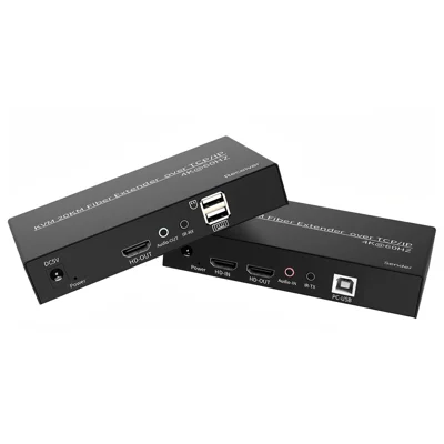 20HKF 4K / 60Hz HD KVM Fiber Extender Kit 20KM SC Fiber Local HD Loop Out IR Remote 3.5mm Audio USB Control - US Plug