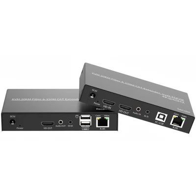 20HKEF 4K / 60Hz HD KVM Extender Kit Fiber 20KM + Ethernet 150M Dual Transmission Local HD Loop Out IR Remote Audio USB Control - US Plug