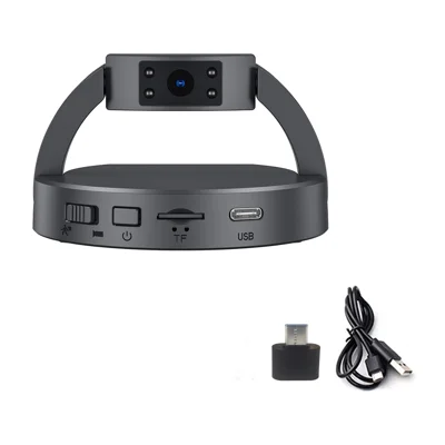Cámara MD35 1080P con rotación de 180 grados, visión nocturna por infrarrojos, cámara de seguridad con detección de movimiento para grabación en escritorio y reuniones - Negro