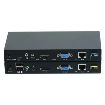 DPV DP + VGA KVM Extender Kit Cat6 120m  /  SFP 20km USB KVM Remote IR Return 3.5mm Stereo Audio for Industrial Control Surveillance - US Plug