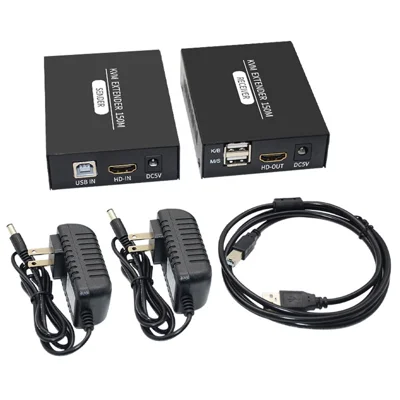 HKE150 HD KVM Extender Kit 150m Cat5e  /  Cat6 1080P@60Hz Uncompressed Local HD Loop-Out IR Return USB KVM for Server Room - US Plug