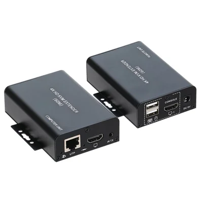 4KHKE60A 60m CAT5e  /  CAT6 HD KVM Extender Transmitter + Receiver 4K USB KVM IR Return for Remote AV Control  /  IT Rack - US Plug