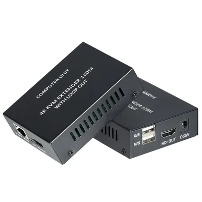 4KHKE120B HD KVM Extender Kit 120 m Over CAT5e  /  CAT6 4K HD Local Loop-Out USB KVM Remote Control Rack-Mountable for AV - US Plug
