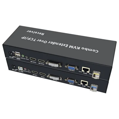 CEF Combo KVM Extender 3 in 1 HD / DVI / VGA CAT5e 120m  /  SFP Fiber 20KM Local Loop-Out USB KVM Remote Control for Control Rooms - US Plug