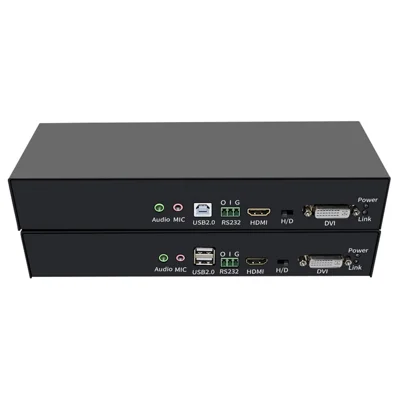 A1 KVM Extender HD  /  DVI CAT5e  /  CAT6 150m Fiber 20KM 4K 4 USB2.0 Two-Way Audio RS232 Dual Power 9-24V  /  220V for Control Room - US Plug