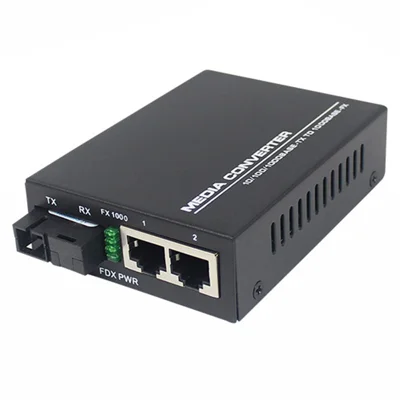 Gigabit Fiber Media Converter 1 SC Fiber Port 2 Auto-Adaptive Gigabit RJ45 Ports Up to 5km Single-Mode Single-Fiber Transmission - US Plug