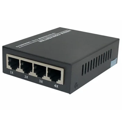 3-5km Gigabit Single-Mode Single-Fiber Media Converter 1 SC Fiber Port 4 x 10 / 100 / 1000Mbps RJ45 Ports for Surveillance Networks - US Plug