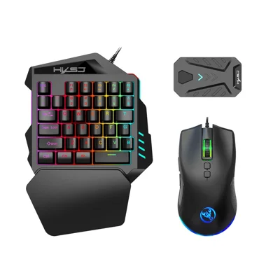 HXSJ A883 Souris de jeu filaire RGB + Clavier de jeu à 35 touches V100 à une main + Adaptateur clavier/souris portable P8 pour Android