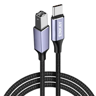 ENKAY Length:2m  Type-C to USB 2.0 B Printer Cable USB-C Scanner Nylon Braided Cord for Computer Laptop - Black 