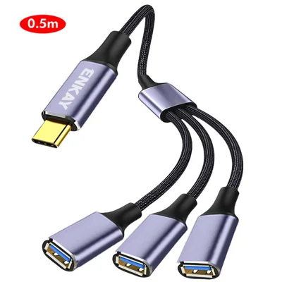 ENKAY 0.5m  ENK-CB171 Type-C to 3 USB 2.0 Charging Cable OTG Splitter Y Extension Cord - Grey 