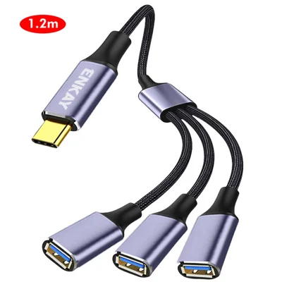 ENKAY 1.2m  ENK-CB171 Type-C to 3 USB 2.0 Charging Cable OTG Splitter Y Extension Cord - Grey 
