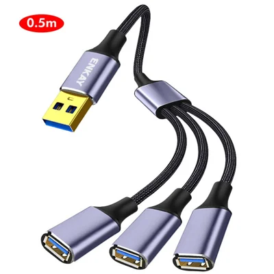 ENKAY 0.5m  ENK-CB172 USB 2.0 to 3 USB 2.0 Charging Cable OTG Splitter Y Extension Cord - Grey 