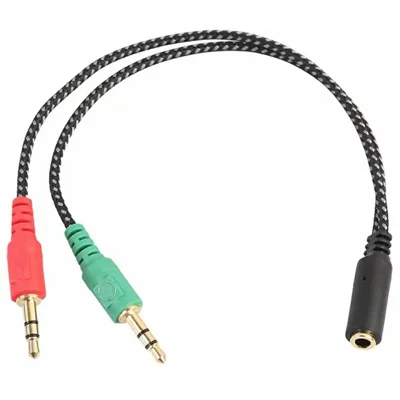 Audio Splitter Cable 3.5mm Female to Dual 3.5mm Male 2 in 1 Mic Headphone Braided Adapter Cord