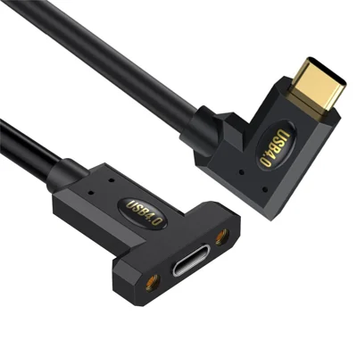 0,3 m Kablę USB 4.0 Typ-C Kąt Prosty do Typ-C Złącze Żeńskie, Przewód Rozszerzający 240 W, 8K, 40 Gbps, Przewód Danych z Montażem Panelowym