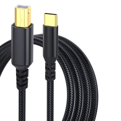 2M Printer Cable USB C to USB B Extension Cable 480Mbps Data Transfer Braided Cable for Windows, MacOS, Linux Systems - Black