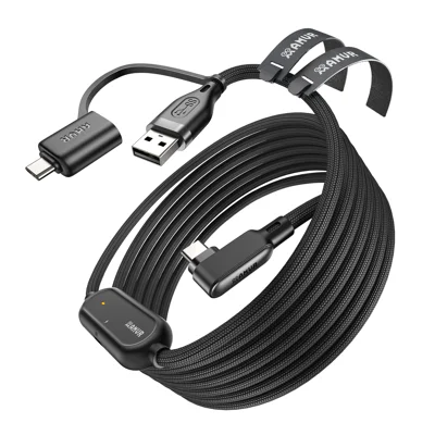 AMVR LC6 5 m til VR-headset 2 i 1 USB-A + USB-C til USB-C hurtigopladning med nylonindvundet datakabel - Hvid