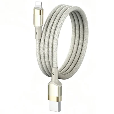 LDNIO LS351-L 1m USB-A auf iP (5-14) Geflechter Kabel 50 W Schnellladen Verstärkter Metallstecker Datenkabel – Titan-Gold