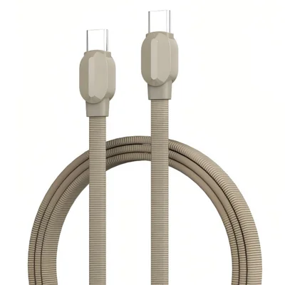 LDNIO LC122-C 1 m USB-C til USB-C kabel til hurtig opladning med PD 65 W, tekstileret datakabel til laptop, tablet, telefon – titan-guld