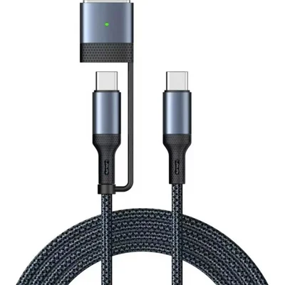 140 Вт / 240 Вт 3-в-1 USB-C на USB-C + совместимый с MagSafe 3 кабель, магнитный оплетенный зарядный кабель для MacBook Air (2022) M2 / MacBook Pro 14 (2021) / (2023) / Pro 16 (2021) / (2023) - синий