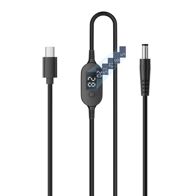 K695 1m Type-C to DC PD 140W Charging Cable 6-Level Adjustable 5V-28V with LED Voltage Display - Black