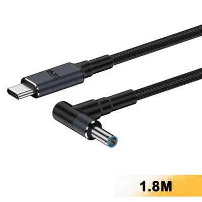 K696-1 Кабель 1,8 м для ноутбука HP, переходник с USB Type-C на круглый разъем 4,5 x 3,0 мм, кабель для быстрой зарядки 140 Вт с поддержкой PD — черный