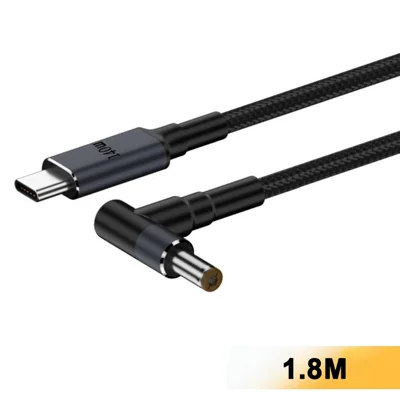 K696-5 1.8 м кабель-адаптер с разъемом Type-C (папа) и прямым углом DC 5,5 x 2,5 мм, кабель для быстрой зарядки 140 Вт PD для ноутбука — черный
