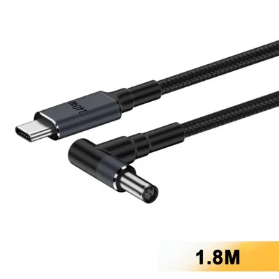 K696-6 1.8 м кабель-адаптер USB Type-C (мама) — DC 6,0 x 3,7 мм с прямым углом, 140 Вт, конвертер быстрой зарядки PD для ноутбука — черный