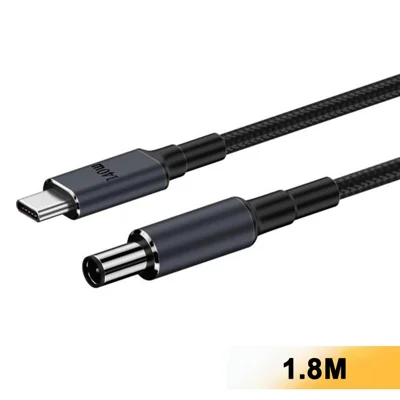 K696-7 Кабель 1,8 м для ноутбука HP, USB Type-C (мама) — круглый разъём 7,4 x 5,0 мм, кабель-адаптер 140 Вт, конвертер для быстрой зарядки PD — чёрный