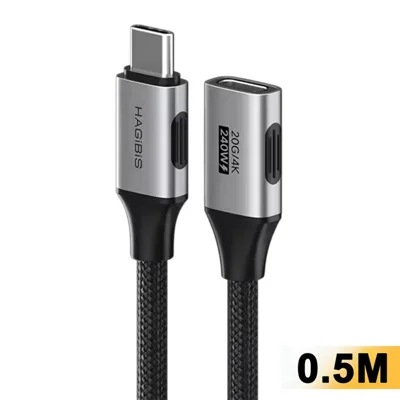 HAGIBIS TCC10 0.5m USB-C Male to Female Extension Cable 20Gbps 4K@60Hz 240W - Dark Grey