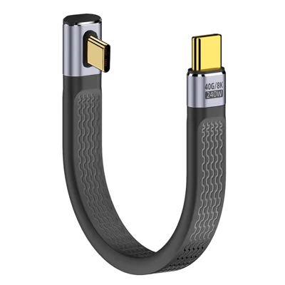 UC-002-0.13L 13cm Low Profile Angled 240W Type-C Male to Male USB4 40Gbps 100W 8K Flat FPC Data Cable for Laptop Phone
