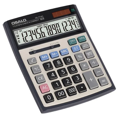 OSALO OS-7714C HD Large Screen ABS Finance Calculator Solar / Battery Powered 14 Digit Desktop Calculator