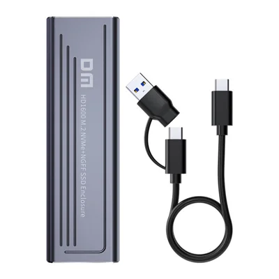 HD1600 M.2 Dual Protocol High Speed External Hard Drive Enclosure USB3.2 Gen2 10Gbps NVMe SATA SSD Case - Dark Gray
