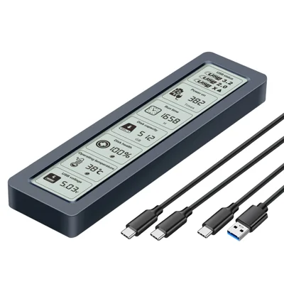 SHUOLE SL-TP26-P Boîtier M.2 NVMe SSD avec écran LED intelligent USB 3.2 Gen2 10Gbps, boîtier disque dur externe pour PC, téléphone, télévision, console de jeu