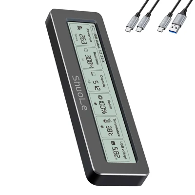 SHUOLE SL-TNP18-P Boîtier SSD M2 NVMe SATA 10 Gbps USB3.2 Gen2 avec écran LCD en aluminium pour mobile/PC/télévision - tel que montré