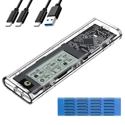 SHUOLE SL-TP10-P Caixa para SSD NVMe M.2 com Ecrã Digital Inteligente USB 3.2 Gen2 Tipo-C Caixa para Disco Rígido com Dois Cabos - Conforme Ilustrado