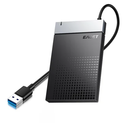EAGET CE50 2.5 Inch USB3.0 Hard Drive Enclosure with Built-in USB-A Cable 5Gbps SSD HDD External Hard Drive Case - Black
