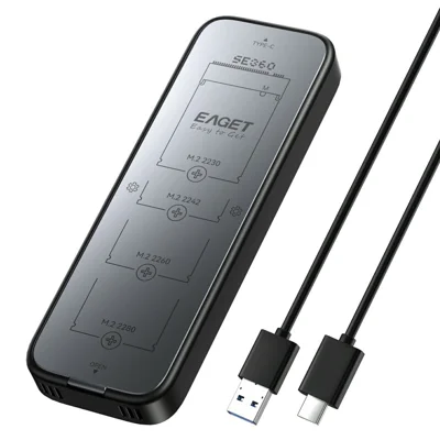 EAGET SE360D M.2 NVMe SATA Dual Protocol SSD Enclosure 10Gbps USB 3.2 Gen 2 USB-C External SSD Case, Support 8TB Max