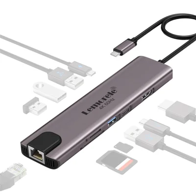 LEMORELE TC46 10 in 1 USB-C Docking Station Type-C Hub Adapter with RJ45 Ethernet / HD / TF Card Ports for Laptops