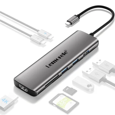 LEMORELE TC38 USB C Hub 8 in 1 Docking Station with 3x USB 3.0 / 4K HD / PD 100W / SD TF Card Reader