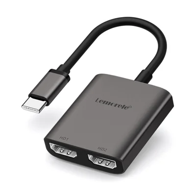 LEMORELE TC21 4K / 30Hz USB-C-Stecker auf Dual HD-Buchse Adapter für MacBook / Smartphone / Laptop