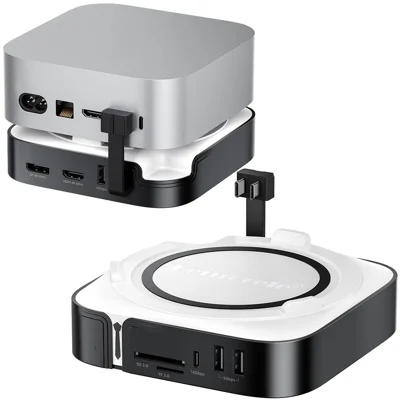 LEMORELE TC800 9-в-1 USB-C концентратор для Mac Mini M4 / M4 Pro USB TF SD кардридер на 10 Гбит/с, слот M.2 NVMe SSD, двойной 4K 60 Гц, док-станция для расширения — черный