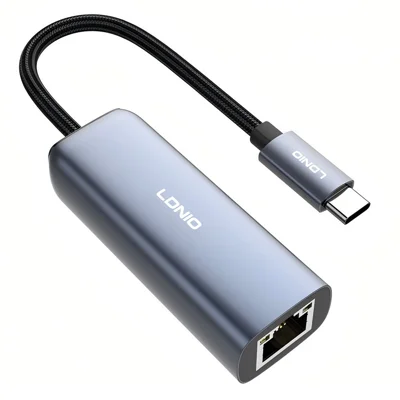 LDNIO RJ-01C USB-C auf RJ45 Gigabit-Ethernet-Adapter 1000 Mbps Kabelgebundener Netzwerkadapter für Laptop und Desktop – Grau