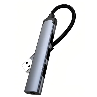 LDNIO DS-104U 4-in-1 USB-A Hub Multifunctional 480Mbps 3xUSB2.0 + 3.5mm Audio Adapter for Laptop Desktop - Grey