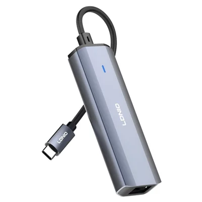 LDNIO DS-124C USB-C Hub 4-in-1 Docking Station Type-C to 3xUSB 3.0+RJ45 Gigabit Ethernet Adapter for Laptop