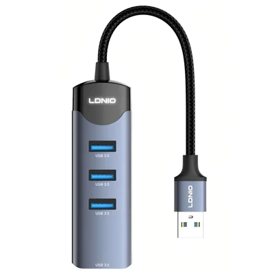 LDNIO DS-134U USB-A to 4-Port USB 3.0 Hub with 10cm Cable 5Gbps High Speed Data Transfer Adapter - Grey