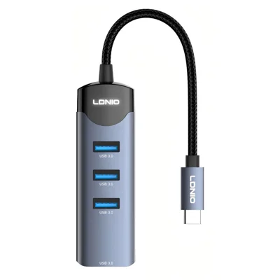 LDNIO DS-134C USB-C to 4-Port USB 3.0 Hub 5Gbps High Speed Data Transfer Adapter for MacBook Laptop - Grey