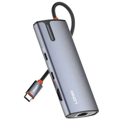 LDNIO DS-18H 8 in 1 USB-C Hub PD 100W Fast Charging 4K / 30Hz HD Gigabit Ethernet Adapter SD / TF Card Reader - Grey