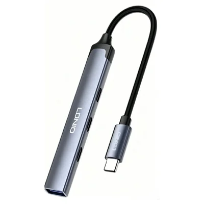 LDNIO DS-74C 4 in 1 USB-C Hub USB 3.0 + 3x Type-C 2.0 Adapter for Laptop Tablet Phone - Grey